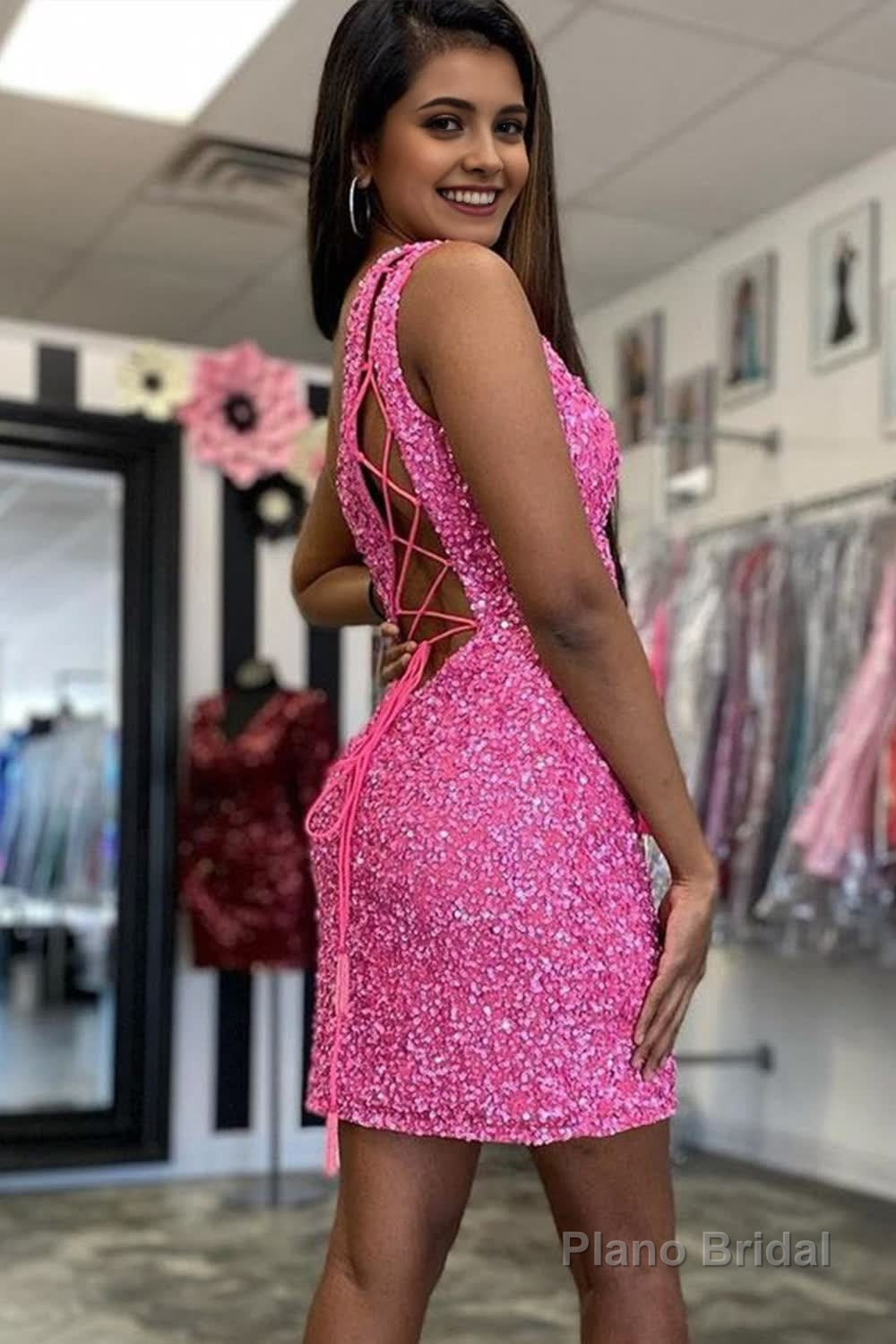 Sheath One Shoulder Royal Blue Sequins Short Homecoming Dress