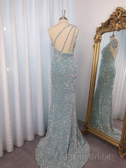 Sheath One-Shoulder Sequin Sweep Train Velvet Sequins Dresses