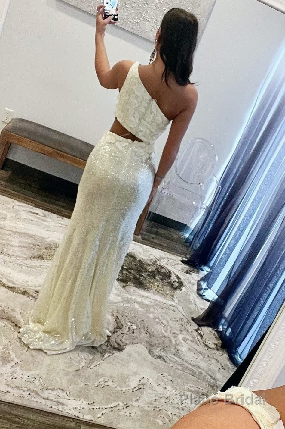 Sheath One Shoulder Sequins Prom Dress with 3D Appliques