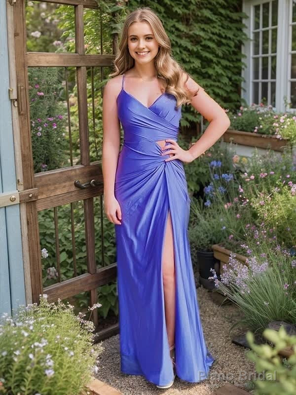 Sheath Spaghetti Straps Corset Back Prom Dress With Split Main image