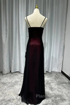 Sheath Spaghetti Straps Tulle Long Formal Prom Dresses With Silt