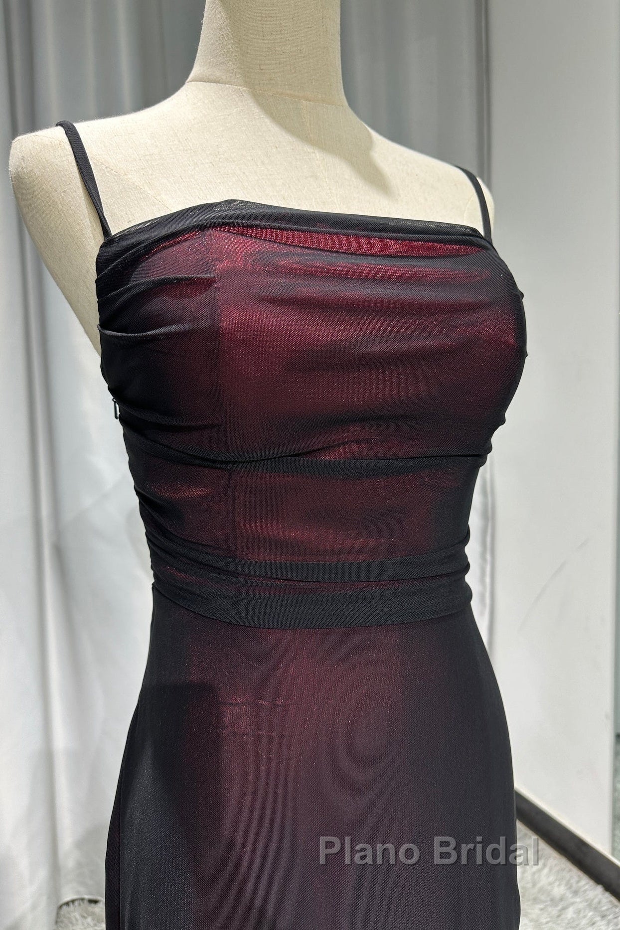 Sheath Spaghetti Straps Tulle Long Formal Prom Dresses With Silt