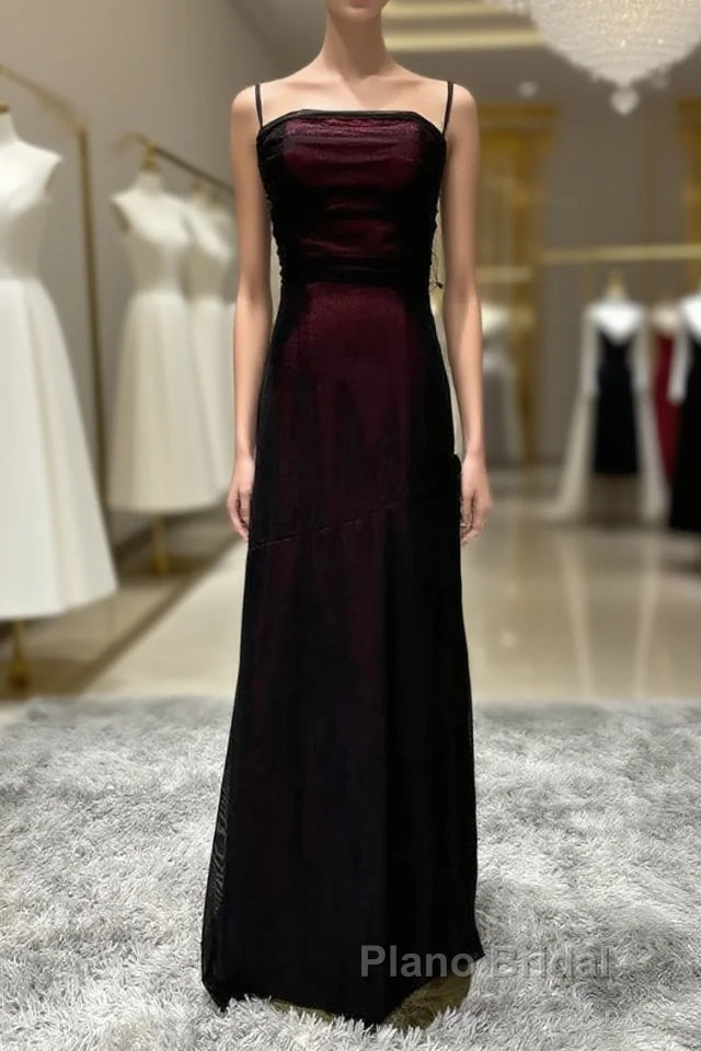 Sheath Spaghetti Straps Tulle Long Formal Prom Dresses With Silt Main image