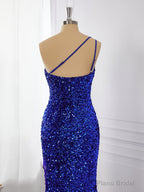Sheath Velvet Sequins One-Shoulder Sweep Train Dress