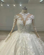 Sheer Lace Sleeve Wedding Ball Gown Dresses