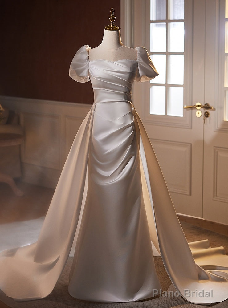 Sheth Satin Puff Sleeve Pleats Wedding Dress Main image