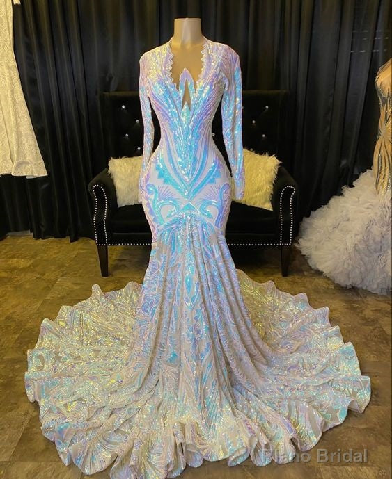Shimmers Long Sleeve Mermaid V-neck Sequins Appliques Prom Dresses Secondary image