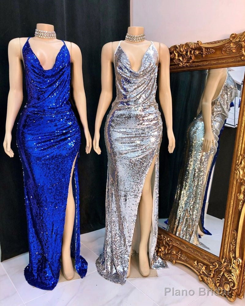 Shinning Sequins V-neck Sleeveless Front Slit Mermaid Prom Dresses Secondary image