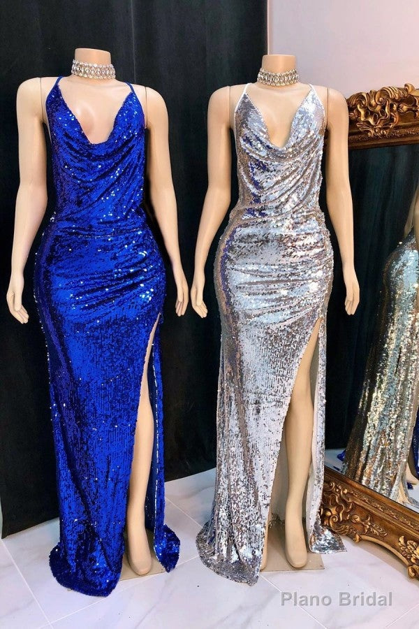 Shinning Sequins V-neck Sleeveless Front Slit Mermaid Prom Dresses Main image