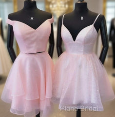 Shiny A-Line Short Pink Dresses Homecoming Dresses Birthday Dresses