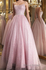 Shiny Backless Pink Sequins Long Formal Prom Dress, Pink Formal Evening Dress, Sparkly Ball Gown