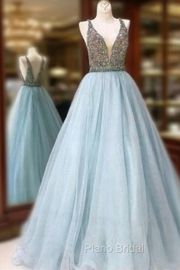 Shiny Ball Gown Light Blue Formal Prom Dresses