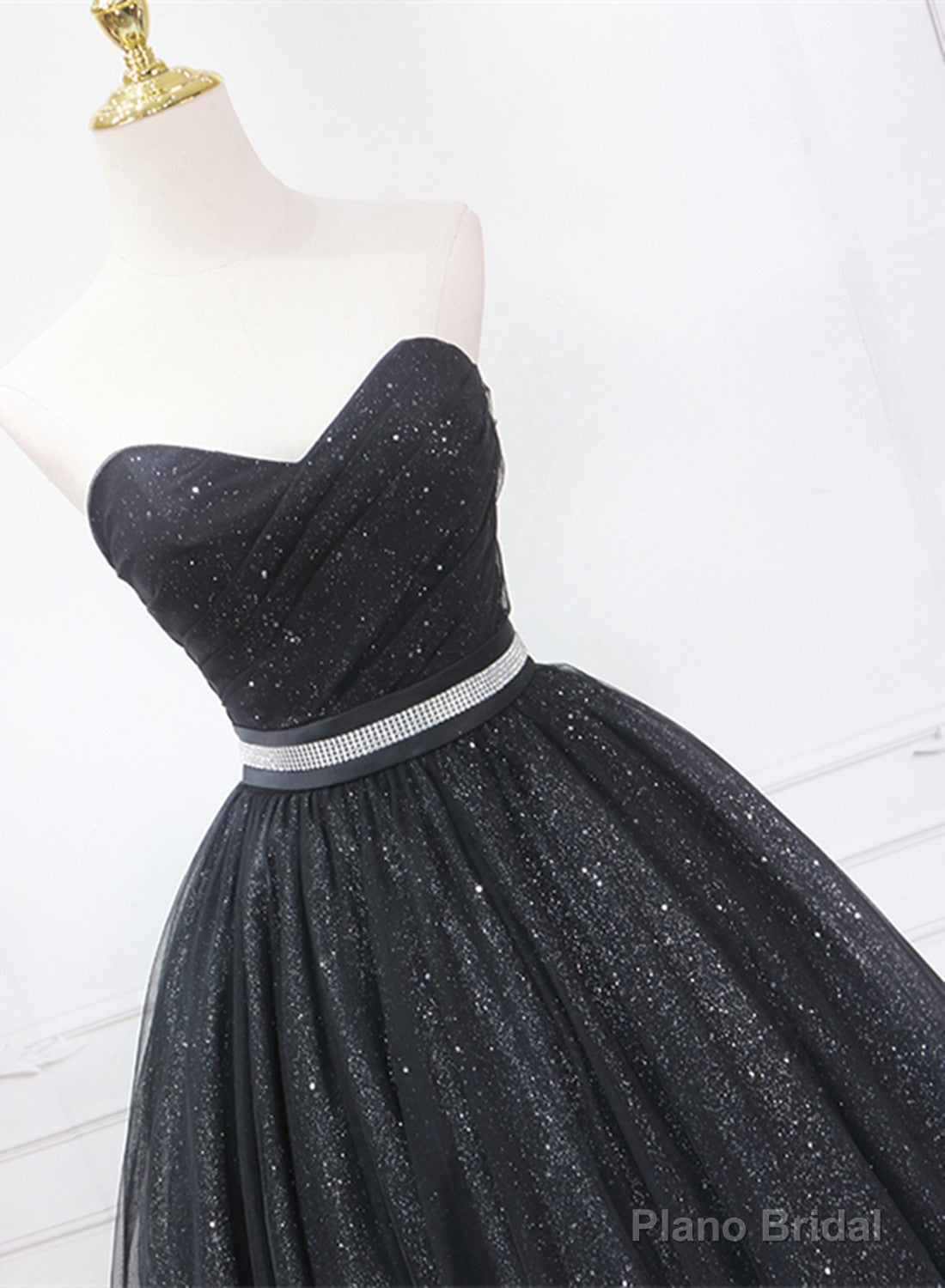 Shiny Black Sweetheart Tea Length Tulle Prom Dress, Black Evening Dress Homecoming Dress Secondary image