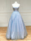 Shiny Blue Long Prom Dresses, Shiny Blue Formal Evening Dresses