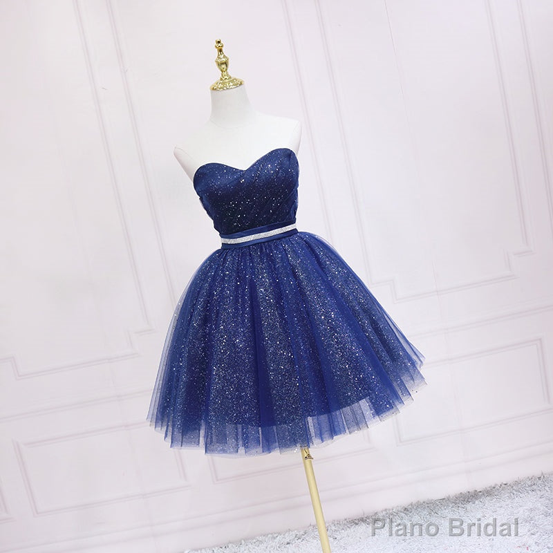 Shiny Blue Tulle Sweetheart Homecoming Dress Party Dress, Navy Blue Short Prom Dress Main image