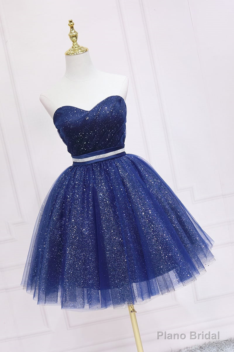 Shiny Navy Blue Tulle Sweetheart Homecoming Dress Blue Prom Dress prom dresses shops Secondary image