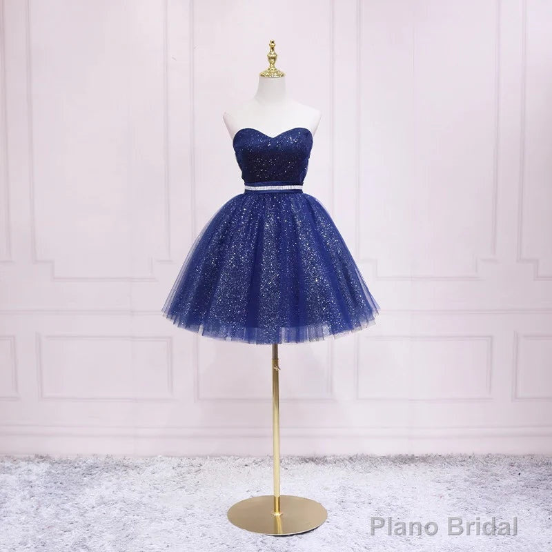 Shiny Navy Blue Tulle Sweetheart Homecoming Dress Blue Prom Dress prom dresses shops