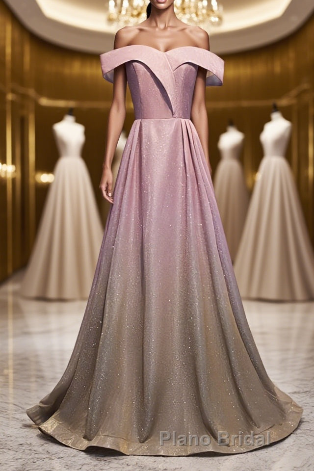 Shiny Off Shoulder Pink Ombre Formal Prom Dresses, Pink Ombre Formal Graduation Evening Dresses Main image
