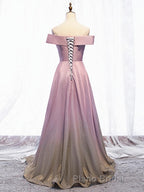 Shiny Off Shoulder Pink Ombre Formal Prom Dresses, Pink Ombre Formal Graduation Evening Dresses