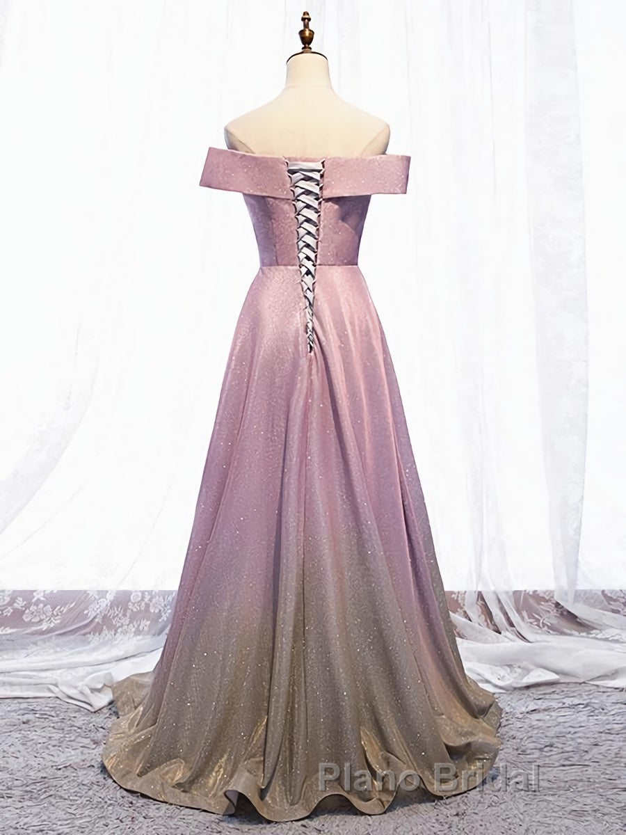 Shiny Off Shoulder Pink Ombre Formal Prom Dresses, Pink Ombre Formal Graduation Evening Dresses