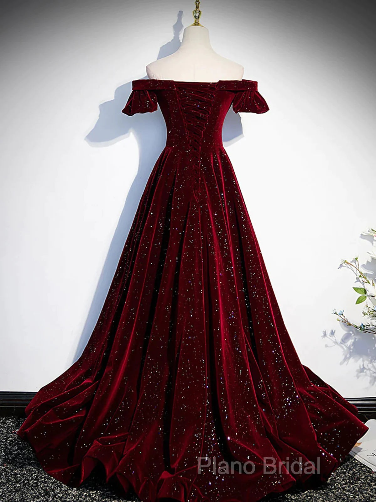 Shiny Off The Shoulder Burgundy Long Formal Prom Dresses