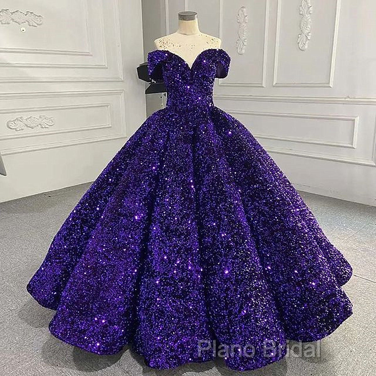 Shiny Off The Shoulder Burgundy Purple Long Formal Prom Dresses, Wine Red Purple Formal Dresses Secondary image