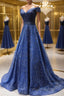 Shiny Off the Shoulder Navy Blue Long Formal Prom Dresses, Off Shoulder Blue Formal Evening Dresses