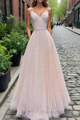 Shiny Sequins V Neck Pink Long Formal Prom Dress, V Neck Pink Formal Graduation Evening Dress