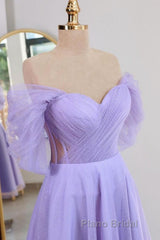 Shiny Tulle Off the Shoulder Tea Length Formal Prom Dress, Homecoming Dress, Off Shoulder Formal Graduation Evening Dress
