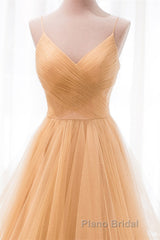 Shiny V Neck Backless Golden Long Formal Prom Dress, Backless Golden Formal Dress, Golden Evening Dress