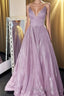 Shiny V Neck Backless Purple Long Formal Prom Dresses, Sparkly Backless Purple Formal Evening Dresses