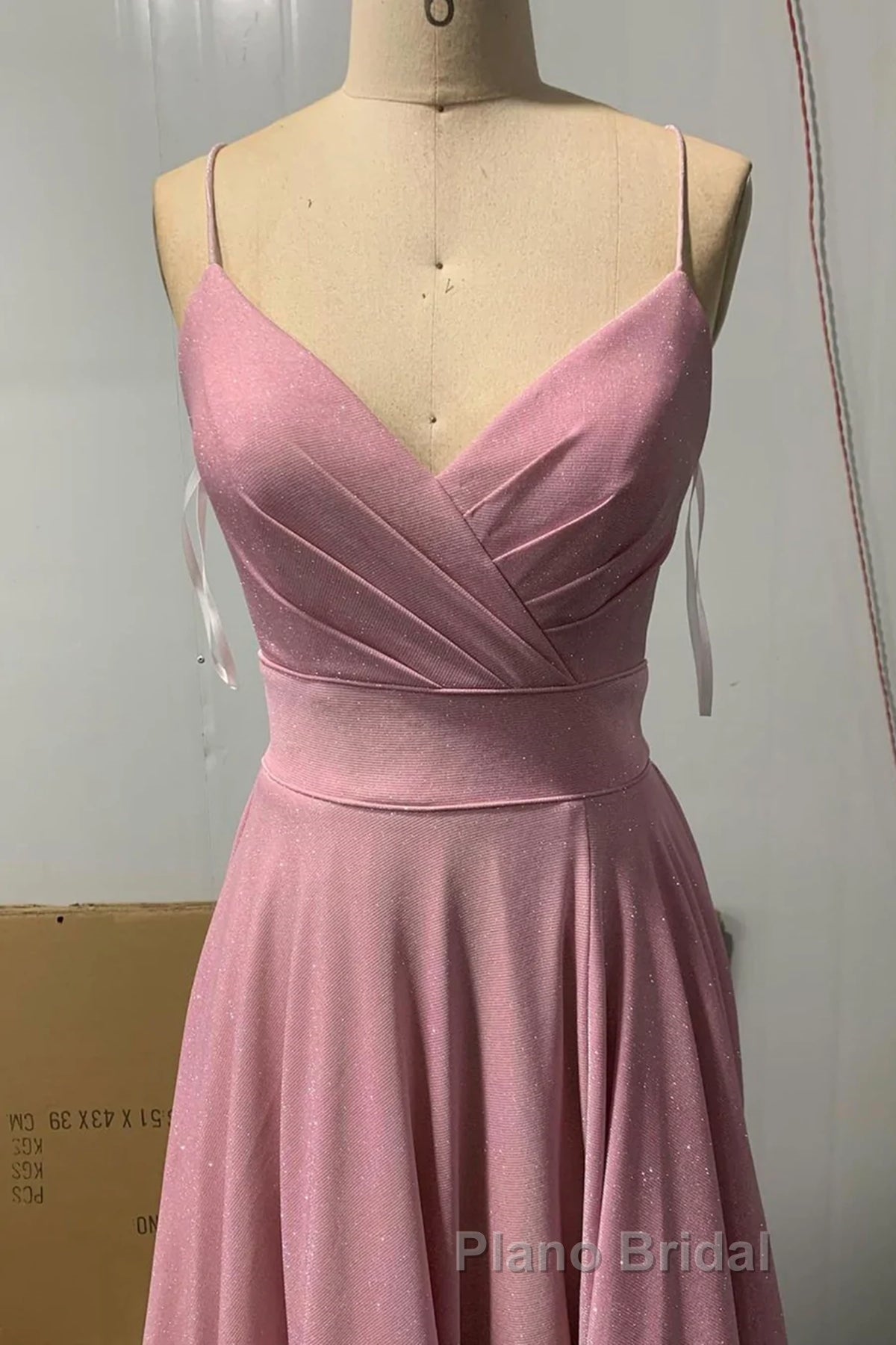 Shiny V Neck Pink Long Formal Prom Dresses, Pink V Neck Long Formal Evening Dresses