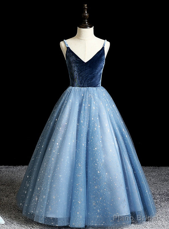 Shop For Cute Blue Ball Gown Tulle Spagehtti Straps Sequins Flwoer Girl Dress Main image