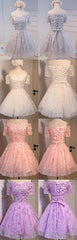 Short A-Line Junior Cute Off Shoulder Full Lace Appliques Beads Sweetheart Lace Up Back Homecoming Dresses