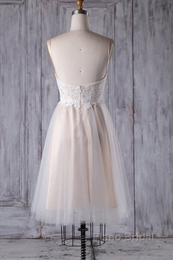 Short A-line Spaghetti Strap Lace Tulle Wedding Dress Secondary image