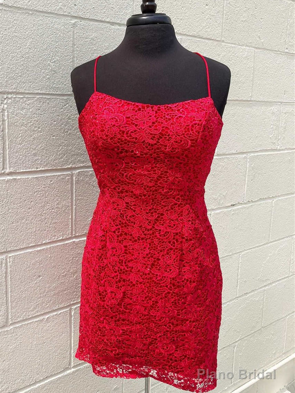 Short Backless Red Lace Prom Dresses, Open Back Short Red Lace Formal Homecoming Dresses Secondary image