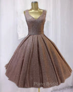 Short Ball Gown Formal Prom Homecoming Dresses Sequins V Neck