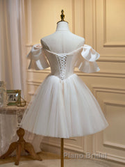 Short Beige Formal Prom Dresses, Beige Tulle Lace Homecoming Dresses