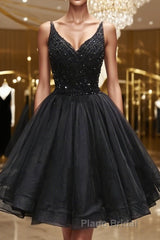 Short Black Lace Formal Prom Dresses, Short Black Lace Homecoming Graduation Dresses