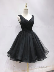 Short Black Lace Formal Prom Dresses, Short Black Lace Homecoming Graduation Dresses