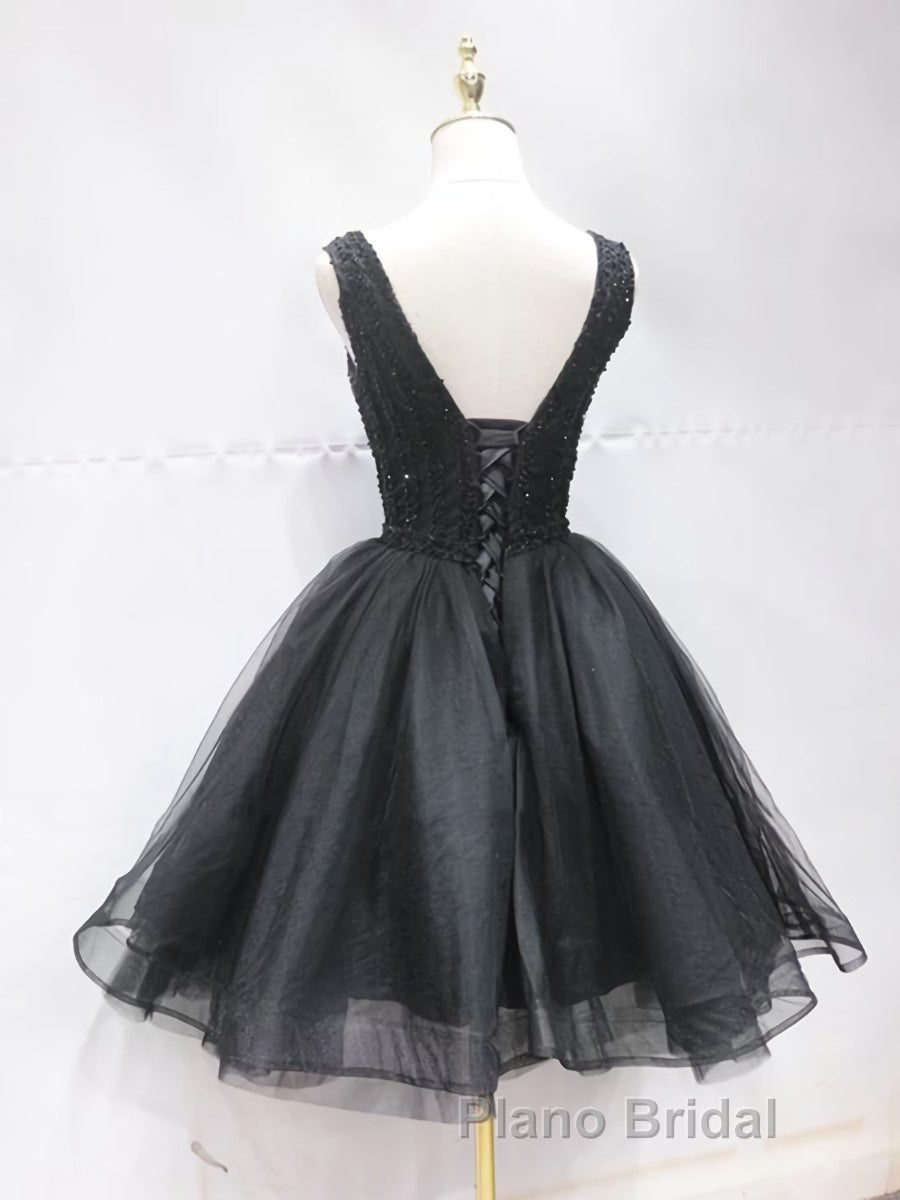 Short Black Lace Formal Prom Dresses, Short Black Lace Homecoming Graduation Dresses