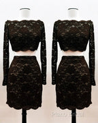 Short Black Lace Two Piece Formal Prom Dresses