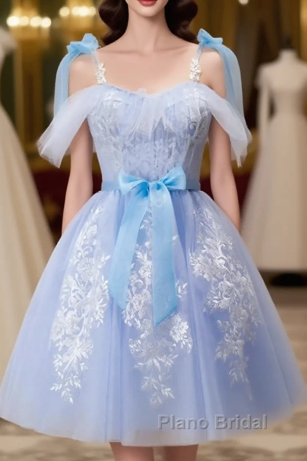 Short Blue Lace Formal Prom Dresses, Short Blue Lace Formal Graduation Dresses Main image