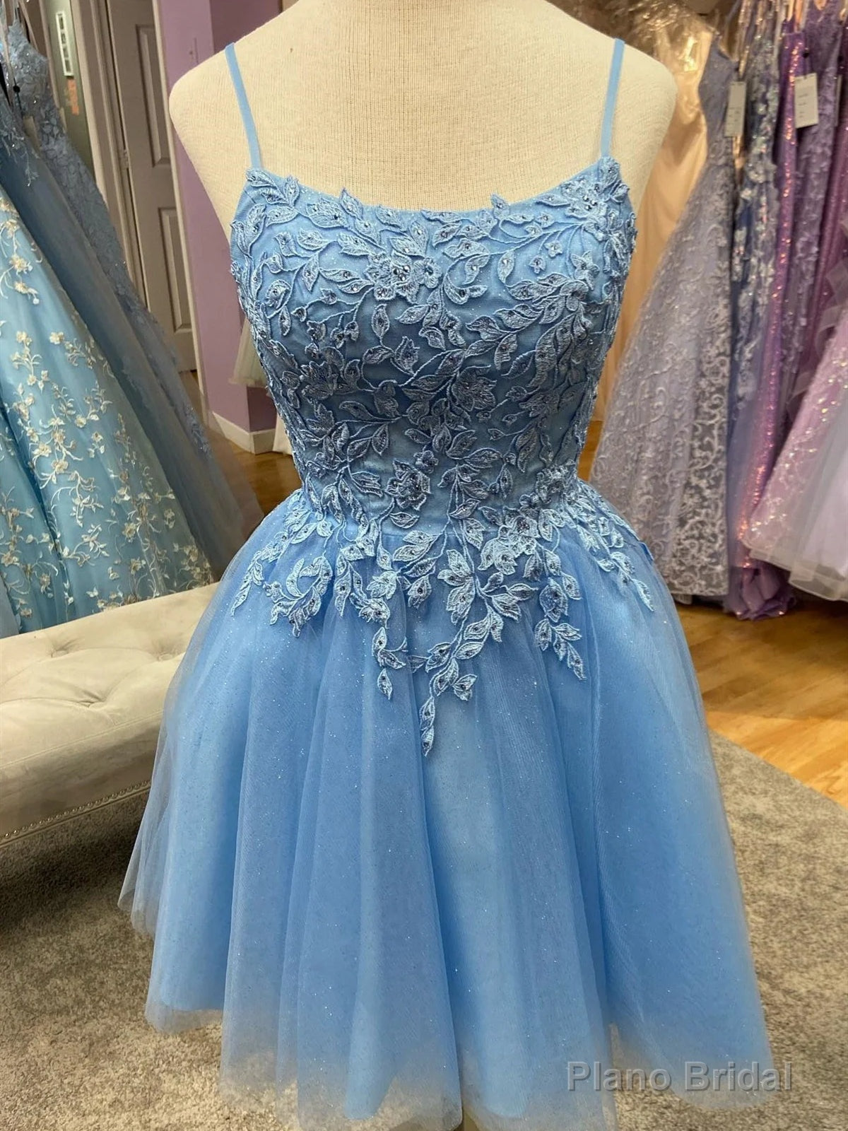 Short Blue Lace Prom Dresses, Short Blue Lace Graduation Homecoming Formal Dresses Main image