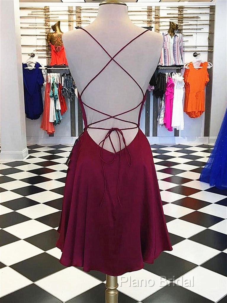 Short Burgundy Backless Formal Prom Dresses, Short Burgundy Backless Formal Graduation Homecoming Dresses Secondary image