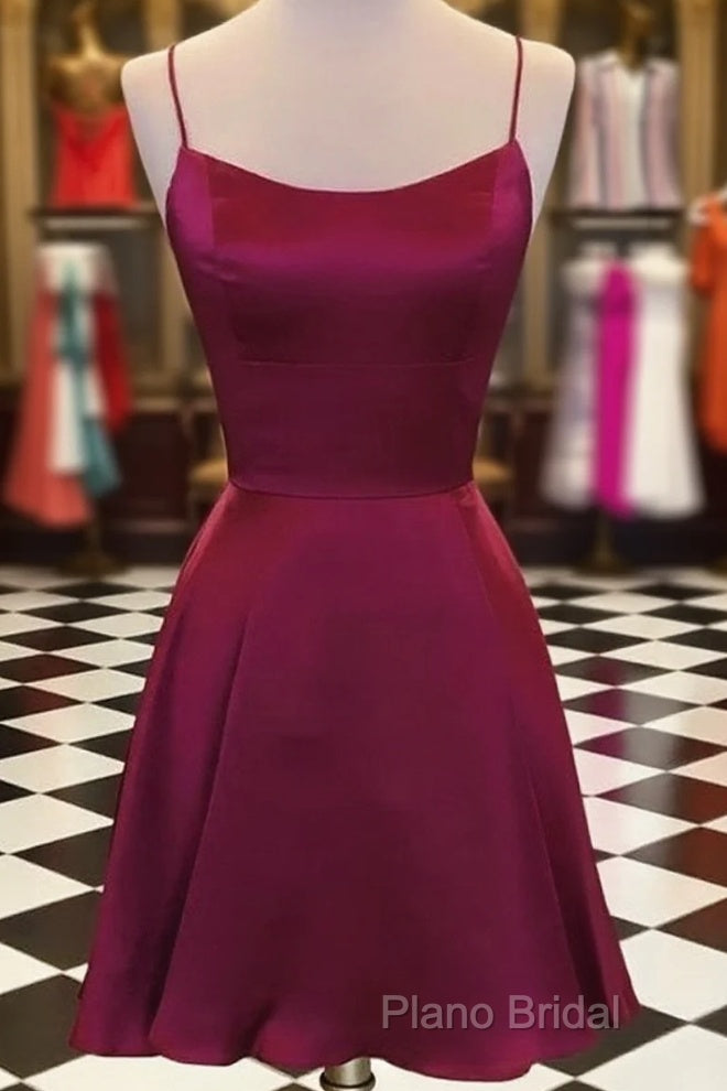 Short Burgundy Backless Formal Prom Dresses, Short Burgundy Backless Formal Graduation Homecoming Dresses Main image