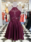 Short Burgundy Lace Prom Dresses, Burgundy Lace Formal Homecoming Graduation Dresses