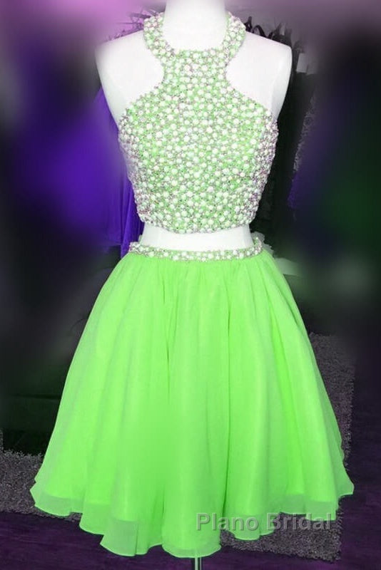 Short Candy Pink Homecoming Dresses Pearl Beaded Halter