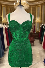 Short Green Sequin Pattern Homecoming Dresses
