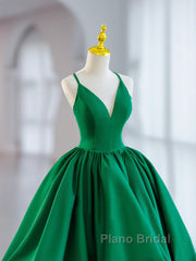 Short Green V Neck Satin Formal Prom Dresses, Short Green V Neck Satin Formal Homecoming Dresses